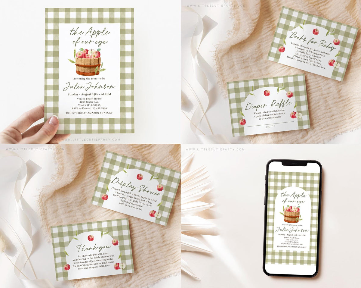 Editable Apple Baby Shower Invitation Bundle APPBS002 - image 4