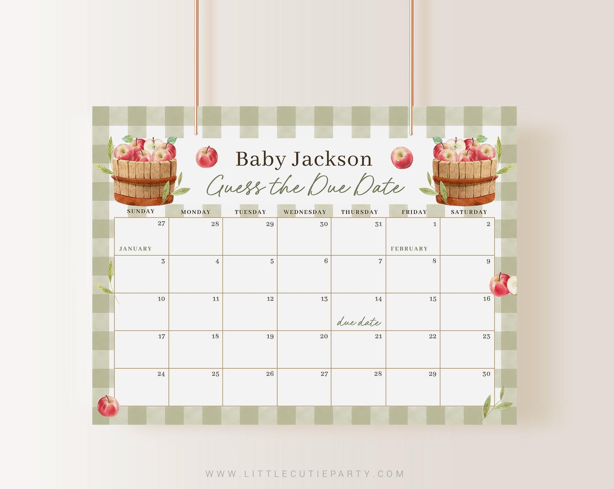 Editable Apple of Our Eye Baby Shower Calendar Prediction APPBS002 - image 1