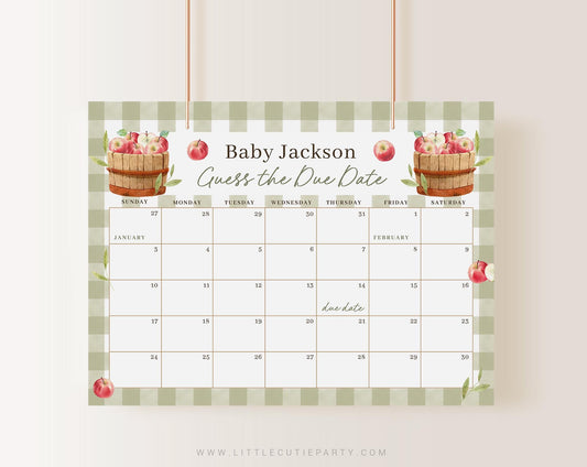 Editable Apple of Our Eye Baby Shower Calendar Prediction APPBS002 - image 1