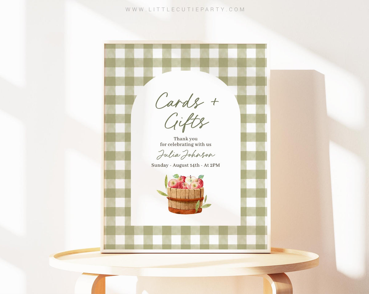 Editable Apple of Our Eye Green Gingham Baby Shower Sign APPBS002 - image 1