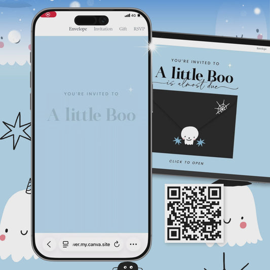 Blue Little Boo Baby Shower Invitation Website Template, Blue Ghost Baby Shower RSVP Digital Invite, Boy Halloween HAWBS003