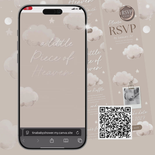 A Little Piece of Heaven Digital Invite, Gender Neutral Beige Baby Shower Invite, RSVP Tracker LPHBS001