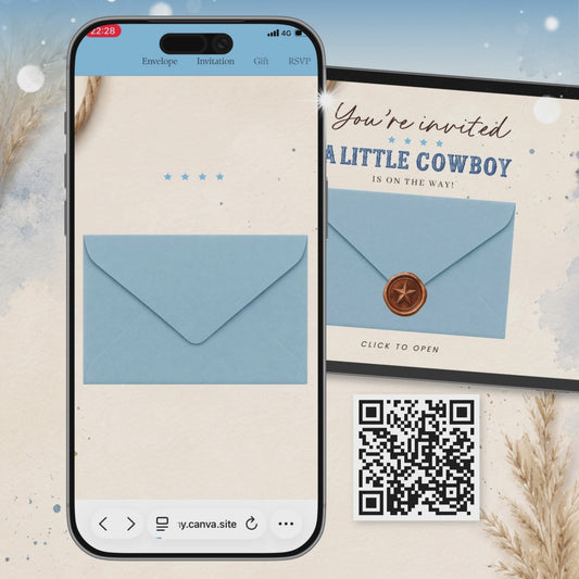 Cowboy Baby Shower Invitation Digital, Little Cowboy is On the Way, Cowboy Baby Shower Interactive Invitation, RSVP Digital Invite CWBBS001