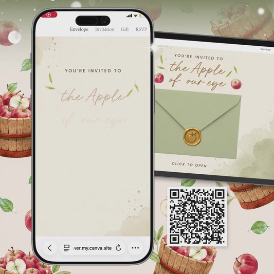 Apple of Our Eye Baby Shower invitation Website Template, Sage Green, Apple of our Eye Canva Invite, RSVP Digital Invite APPBS002