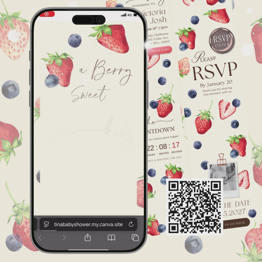 Berry Sweet Baby Shower Invitation, Strawberry, Blueberry Baby Announcement, RSVP Baby Shower Invite BRSBS001