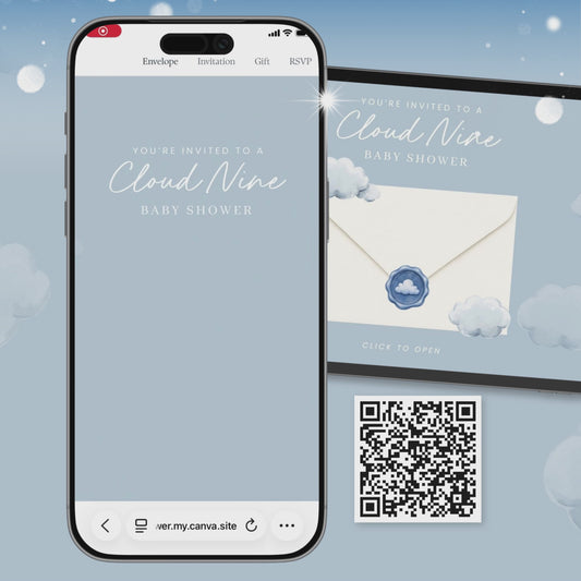 Cloud Nine Baby Shower Invitation, On Cloud 9 Baby Shower Invite, We are On Cloud Nine Interactive Invitation, RSVP Digital Invite CNBS001
