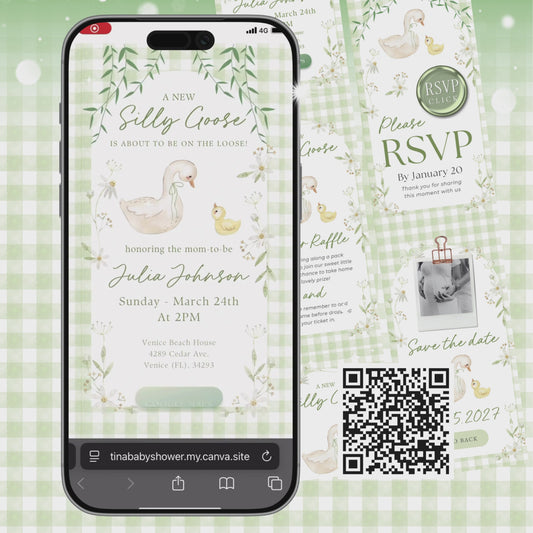 Silly Goose Baby Shower Invite, Gender Neutral Shower Invite, RSVP Trackable Baby Shower SLGBS001