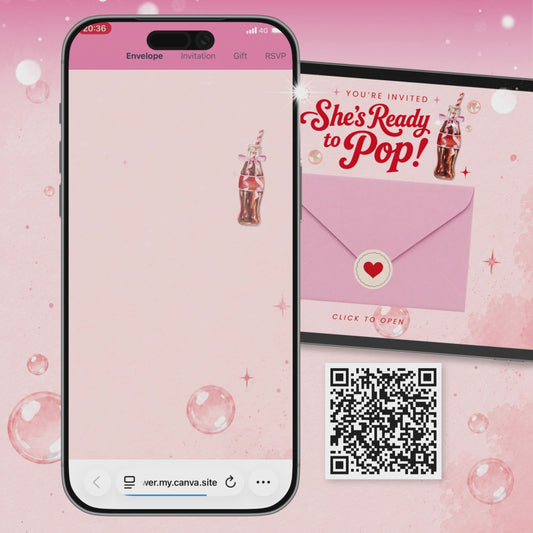 She's Ready to Pop Girl Website Invitation Template, Shes Ready to Pop Website, RSVP Digital Website Canva Template RPPBS002
