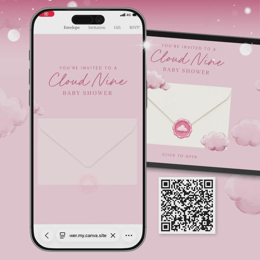 Pink Cloud Nine Baby Shower Invitation for Girl, On Cloud 9 Baby Shower Invite, Interactive Invitation, RSVP Digital Invite CNBS002