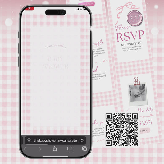 Pink Gingham Baby Shower Digital Invitation, Girl Digital Baby Shower, RSVP Baby Shower Invite PGHBS002