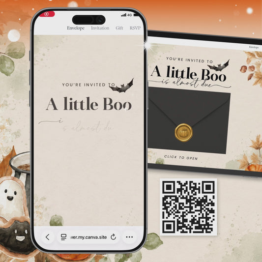 Little Boo is almost due Invitation Website Template, Halloween Baby Shower Invitation with RSVP, Interactive Invitation HAWBS004