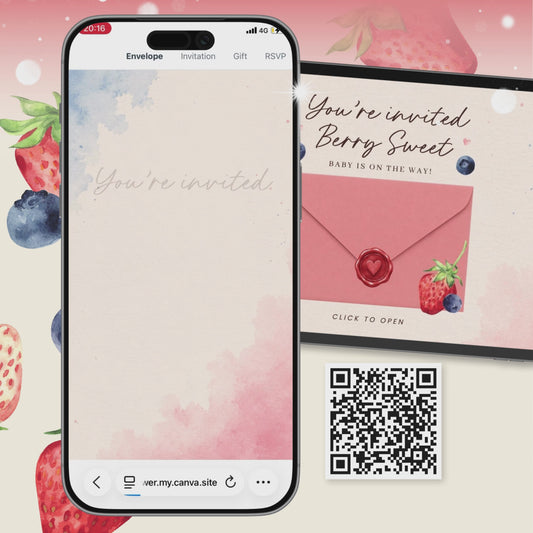 Berry Sweet Baby Shower Invitation Digital, Berry Sweet Baby Shower Canva Template, Interactive Invitation, RSVP Digital Invite BRSBS001