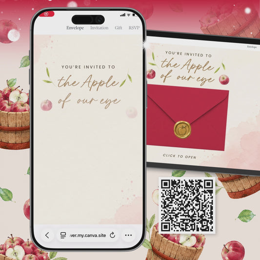 Apple of Our Eye Baby Shower invitation Website Template, Apple of our Eye Canva Invite, RSVP Digital Invite APPBS001