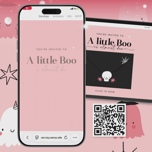A Little Boo Is Almost Due Baby Shower Invitation Website Template, Pink Little Boo Baby Shower RSVP Digital Invite HAWBS001