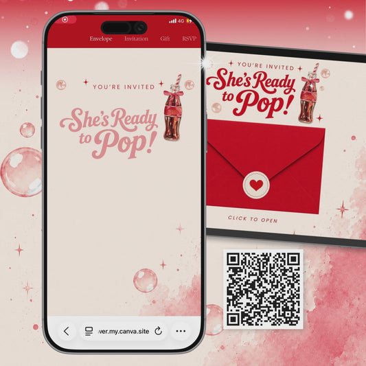 She is Ready to Pop Invitation Website Template, Shes Ready to Pop Invitation Digital, RSVP Digital Website Canva Template RPRBS003